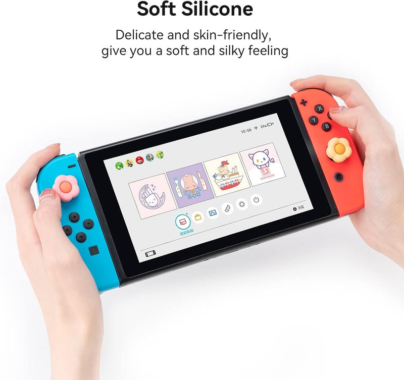 GEEKSHARE Silicone Joystick Thumb Grip Caps, Joystick Cover Compatible with Switch/OLED/Switch Lite,4PCS - Heart & Flower (Pink&Yellow) - Image 2